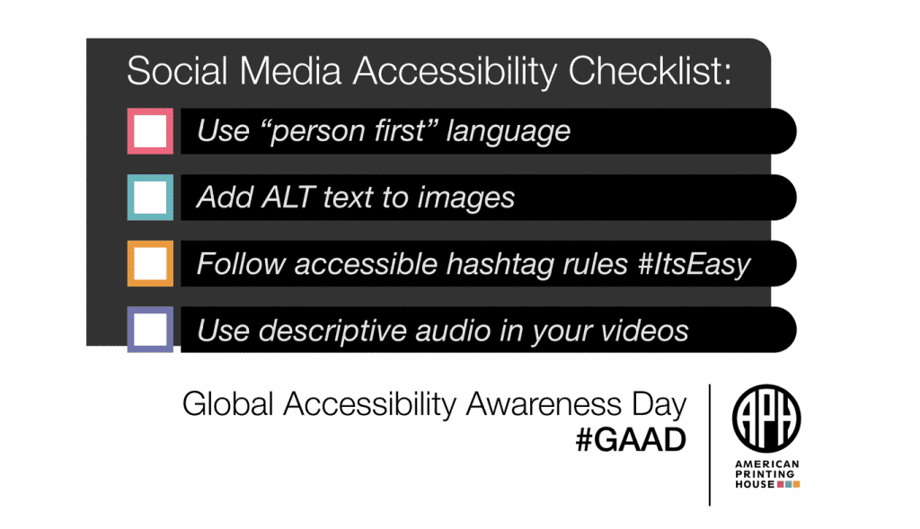 Graphic for the Social Media Accessibility Checklist, information found in blog