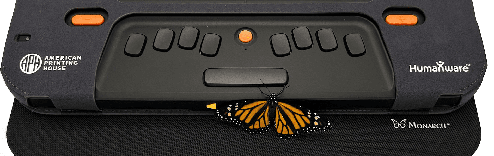 close up of Monarch butterfly on Monarch device